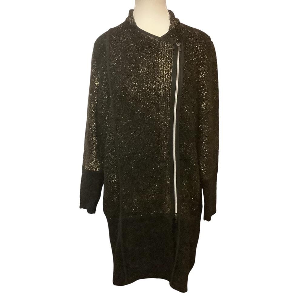 OLSEN EUROPE BLACK & METALLIC GOLD ZIP UP LONG SLEEVE SWEATER/ JACKET/ Size L - Picture 2 of 13